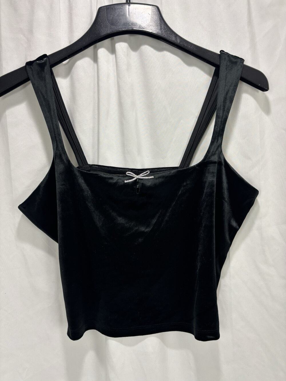 NWT Wild Fable Women's Size M Black Velour Tank Top Silver Bow Coquette